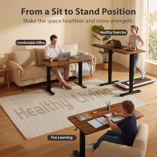 Cubiker Standing Desk, 40x24 Inches Sit Stand Home Office Desk, Electric Stand up Desk, Adjustable Desk with Splice Board, Black Frame/Black Walnut Top - Image 3