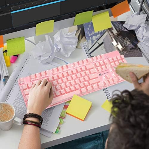 Merdia Full Size Wired Mechanical Gaming Pink Keyboard | Red Switch 104 Keys US Layout Full Size Pink PC Gaming Keyboards | Hot Swappable LED Backlit Light Up Wired Mechanical Computer Keyboards - Image 6