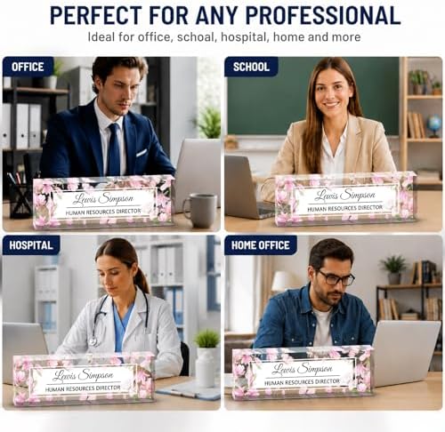 Custom Name Plate for Desk, Office Desk Double sided pattern Name Plate Personalized Office Desk Decor for Women and Men, Teacher Nurse Boss Employee Appreciation Gifts (flower, customization) - Image 2