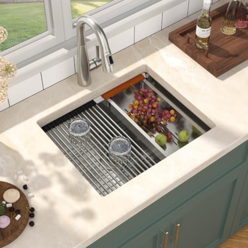 Mocoloo 23 Inch Undermount Kitchen Sink - Stainless Steel Undermount Bar Prep Single Bowl 16 Gauge 10" Deep 23x19 Kitchen Sink Workstation Handmade RV Laundry Sinks with Track - Image 6