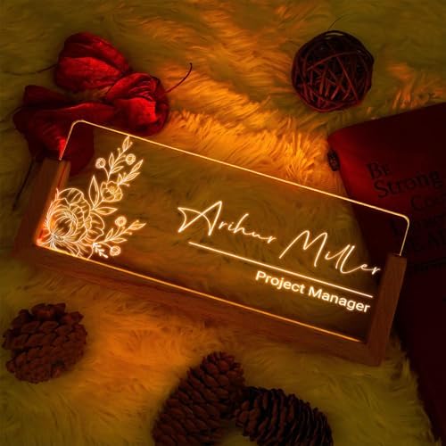 Custom Name Plate for Desk with Light Up Acrylic & Wooden Base - Personalized Office Sign for Teacher, Boss, Coworker - Employee Appreciation Gift for Educators Professionals - Image 4