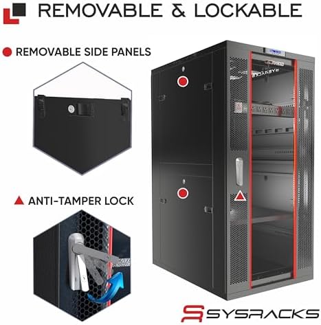18U Server Rack Cabinet – 19" Network Rack Enclosure, 39" Deep Floor Standing Data Rack with Locking Glass Door, Cooling Fans, PDU & Shelf for Servers, Switches and Patch Panels - Image 4