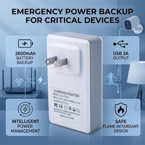 WALFRONT Mini UPS 2600mAh Uninterruptible Power Supply USB 2A Output Battery Backup Emergency Adapter for Security Camera Router Modem LED Light (US Plug) - Image 3