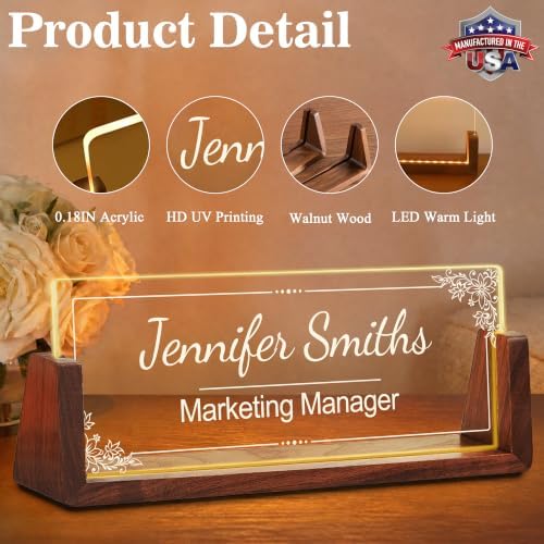 Custom Name Plate for Desk with LED Walnut Frame, Office Desk Decor - Image 2