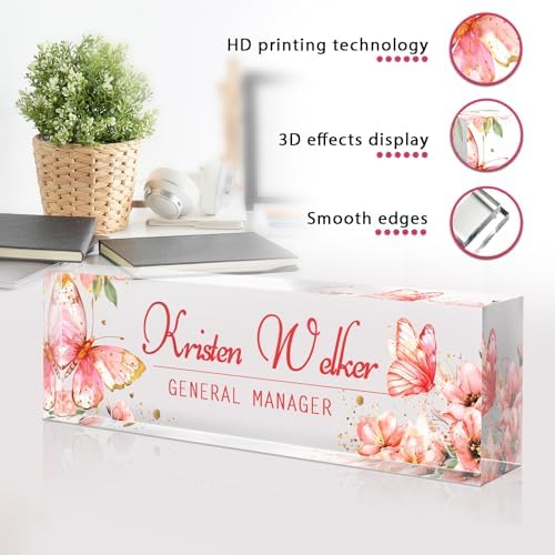 Custom Office Name Plate for Desk - Desk Name Plate Personalized Gifts for Coworkers, Boss, Employees, Teacher, Nurse - Office Desk Decor for Women Men - Employee Appreciation Gifts (Pink Butterfly-2) - Image 6