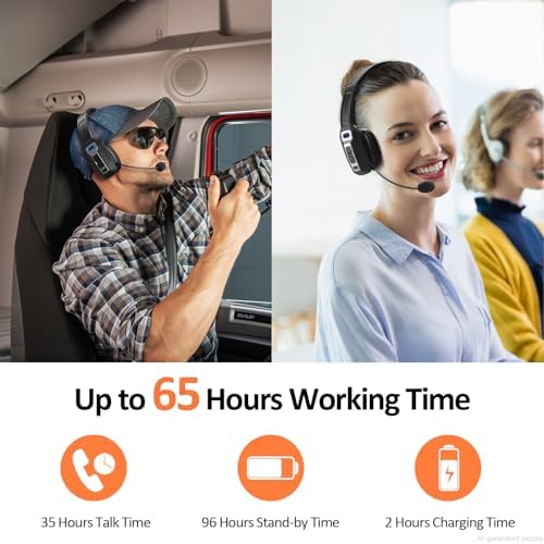 LEVN Bluetooth Headset with Microphone, Trucker Bluetooth Headset with AI Noise Cancelling & Mute Button, Wireless On-Ear Headphones 65 Hrs Working Time, for Trucker Home Office Remote Work Zoom - Image 4