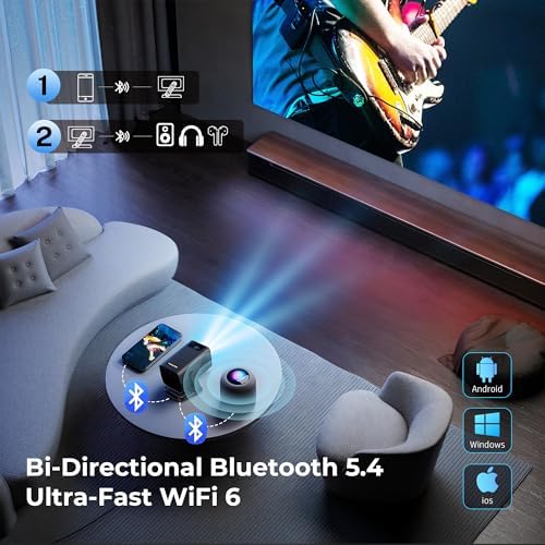 Mini Projector for Bedroom with WiFi and Bi-directional Bluetooth 1080P 4K Support Smart Android TV OS Built-in Apps Auto Keystone Compatible with Netflix, YouTube, Prime Video, Disney+ Black - Image 6