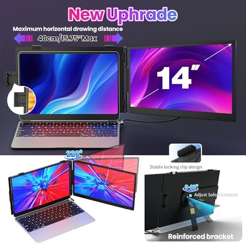 CIDETTY Laptop Screen Extender 0.27" Ultra-Thin, 14" Dual Portable Monitor FHD 1080P IPS, USB-C/HDMI Plug & Play Travel Screen for 13-17" Laptops, Compatible with Wins/Mac/Chrome/Switch/Android - Image 4