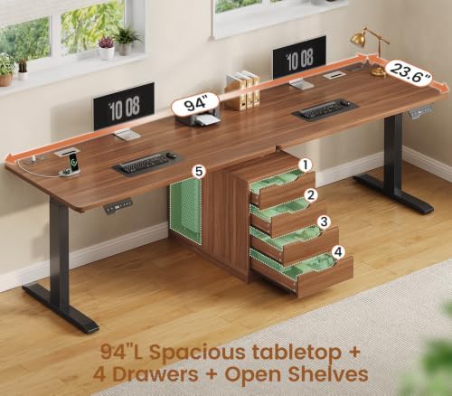SEDETA Standing Two Person Desk with 4 Drawers, 2 Power Outlets, CPU Stand - Image 4
