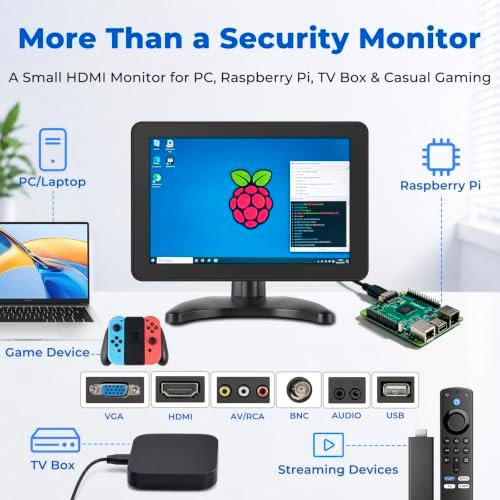 othoig 10.1 Inch Security Monitor, 1366x768 IPS Small HDMI Monitor with Built-in Speakers and Remote Control, HDMI VGA BNC AV Inputs and USB Port for CCTV Surveillance, DVR, NVR, PC, Raspberry Pi - Image 5