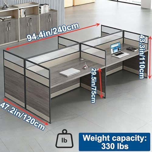 4-person Office Cubicle Desk Workstation w/Mute Privacy Panels, Rosewood - Image 2