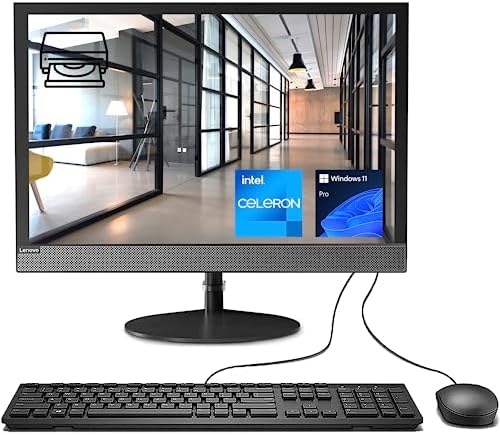 Lenovo V130 All-in-One Business Desktop, 19.5” HD+ Display, Intel Celeron J4025, 16GB RAM, 512GB PCIe SSD, DVD-RW, Wi-Fi, Webcam, HDMI, Wired Keyboard & Mouse, Windows 11 Pro by LENOVO