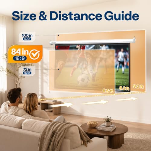 VIVOHOME 84 Inch 16:9 Motorized Projector Screen, White - Image 2