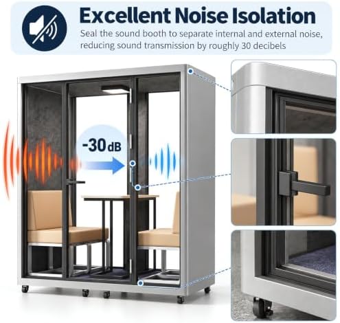 Soundproof Office Pod with 4 Person Glass Design (Silver) - Image 3