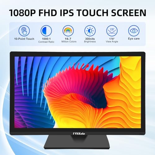 FYHXele 22 Inch Touchscreen Monitor, IPS FHD 1080P Touch PC Display, 75Hz, LED Backlit Multi-Touch Monitor, VESA, HDMI & VGA & USB Computer Touch Screen for Gaming, Business, Warehouse, Bar, Gym - Image 2