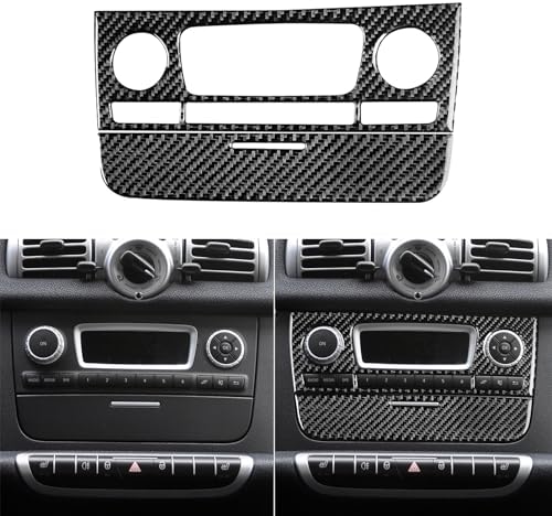 Real Black Carbon Fiber Car Central Console CD Player Control Panel Storage Box Switch Cover Sticker Compatible with Benz Smart Fortwo 2011 2012 2013 2014 2015 Auto Interior Accessories 2pcs - Image 2