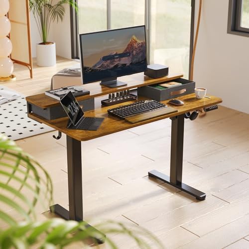 Seang Electric Standing Desk with 2 Drawers, 48 Inch, Rustic Brown - Image 2