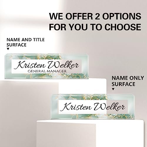 Name Plate for Desk, Desk Name Plate Personalized, Office Decor for Women Men, Acrylic Desktop Accessories, Office Appreciation Gifts for Boss Social Workers Nurse Teacher Employee (Green/Gold) - Image 2