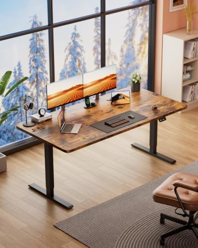 HLDIRECT 63" Electric Standing Desk with Power Outlets, Brown - Image 2