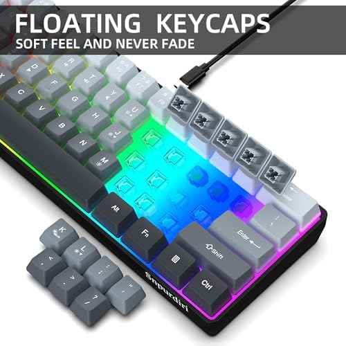 Snpurdiri 60% Wired Gaming Keyboard, 61 Keys RGB (Grey-Black) - Image 4