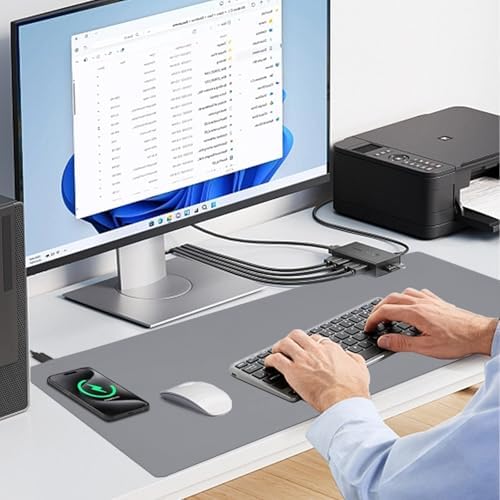 Leather Desk Mat with Wireless Charging - Gray Gaming Mouse Pad, 32" x 16" - Image 5