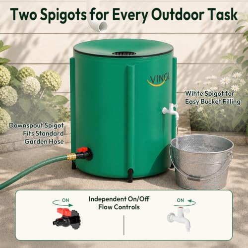 VINGLI 50 Gallon Collapsible Rain Barrel, Portable Water Storage Tank, Rainwater Collection System Downspout, Water Catcher Container with Filter Spigot Overflow Kit - Image 6