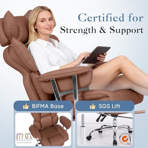 DUMOS Big and Tall Home Office Desk Chair, Executive Chair with Footrest - Image 5