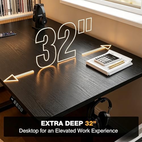 Grandder 47x32 Large Electric Standing Desk, Height Adjustable Computer Desk with 2 Memory Presets, 31.5" Deep Desktop Sit Stand Desk Home Office Desk Workstation Table with Hooks, Black - Image 4