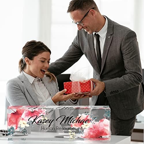 Custom Name Plate for Desk, Desk Name Plate Personalized, Office Decor for Women Men, Acrylic Desktop Accessories, Office Gifts for Coworkers Boss Teacher, Employee Appreciation Gifts (Flowers A) - Image 5