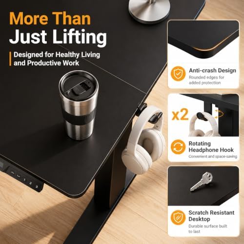 Claiks Electric Standing Desk 35x20 Inch Adjustable Desk, Black - Image 5