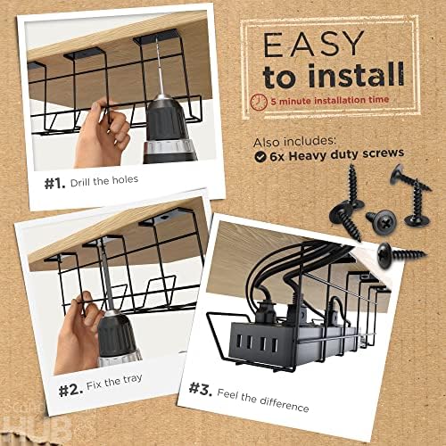 Scanfield Under Desk Cable Organizer Wire Tray, Set of 2x12 inch, Black - Image 2
