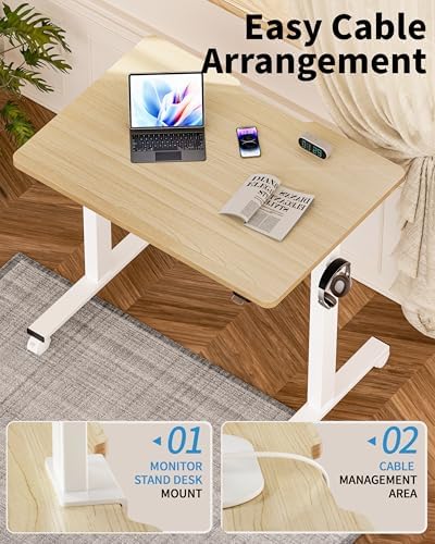 Okin Small Electric Standing Desk, 36" x 24" Whole Piece Height Adjustable Desk, Oak Sit to Stand Computer Workstation with Wheels for Home Office - Image 7