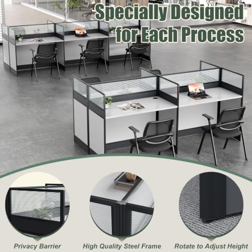 4 Person Cubicle Workstation Desk with Privacy Panels and Cable Management,Modular Long Office Desk for Commercial Workspace, Sound Dampening Partition Wall (White, 94.5IN) - Image 5