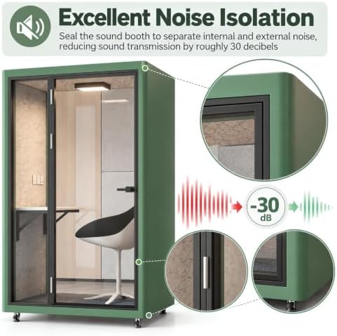 Soundproof Office Pod with 1 Person Enclosed Structure (Green) - Image 4