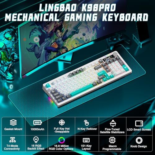 LINGBAO K98 PRO 96% Wireless Mechanical Gaming Keyboard with Screen & Knob - Image 2