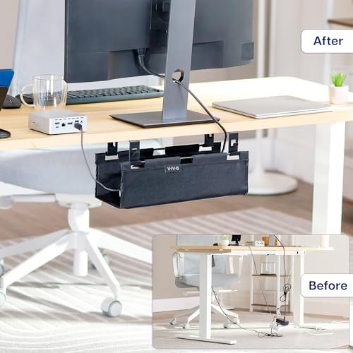 VIVO Black Screw-on 16 in Fabric Cable Management Tray, DESK-AC16F-S - Image 2