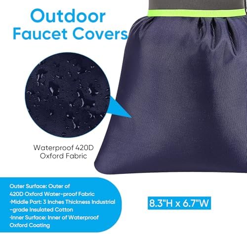 4Pack Outdoor Faucet Covers for Winter - Pro 6.7"W x 8.3"H Outdoor Water Faucet Covers Socks for Winter Freeze Protection Pipe Insulation Reusable Waterproof Insulated Spigot backflow Cover,Blue - Image 3