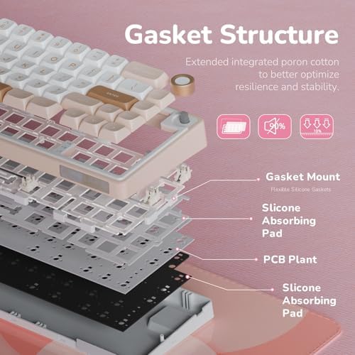 RK ROYAL KLUDGE R65 Wired Mechanical Keyboard with Volume Knob, 60% Percent RGB Backlit Gasket Mount Gaming Keyboard with PBT Keycaps, MDA Profile, QMK/VIA, 66 Keys Hot Swappable Cream Switch, Pink - Image 6
