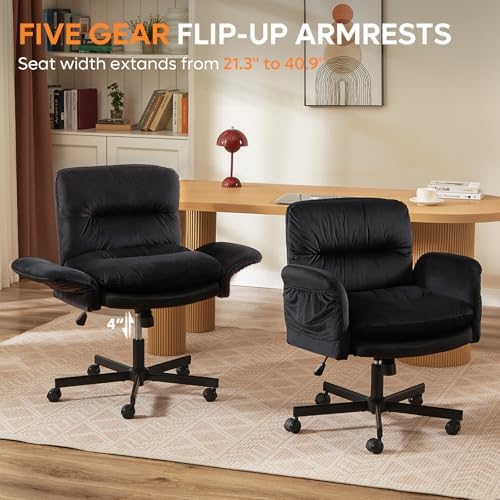 Bestier Criss Cross Chair with Flip-Up Arms, Black Velvet Office Chair - Image 4
