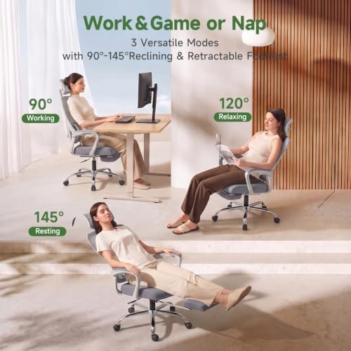 Ergonomic Office Chair with Footrest, 90-145° Reclining Desk Chair - Image 3