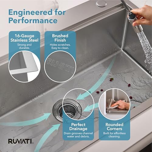 Ruvati 30x22-in 16-Gauge Workstation Drop-in Kitchen Sink - RVH8030 - Image 6