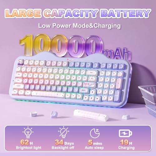 YUNZII C98 Cute Wireless Mechanical Keyboard(Purple Mao, Candy Switch) - Image 5