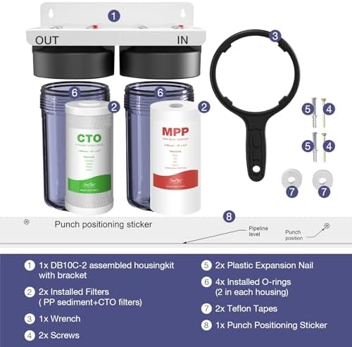 SimPure Whole House Water Filter System, 2 Stages Clear 10" x 4.5" - Image 6