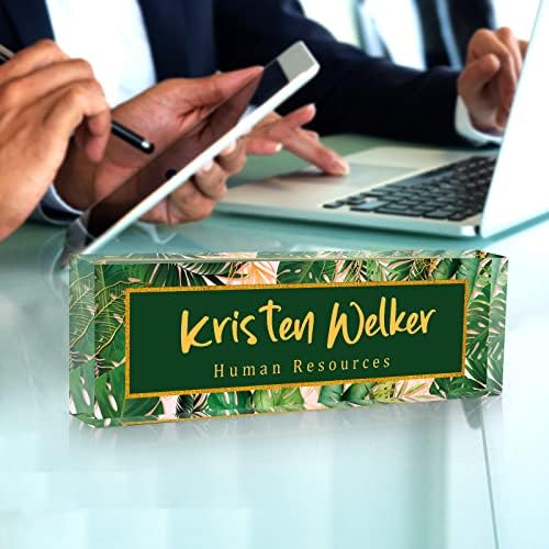 SalaGraphics Desk Name Plate, Custom for, Office Decor Women Men, Acrylic Accessories, Gifts Coworkers Boss Teacher, Employee Appreciation (Green Leaves), 8”(L)x2.5(W) - Image 4