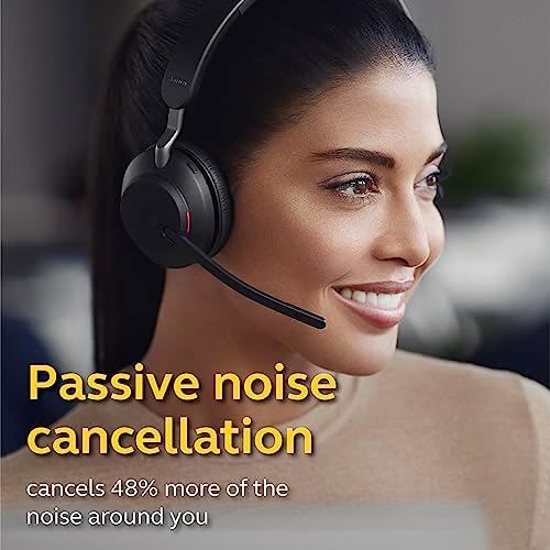Jabra Evolve2 65 UC Wireless Headphones with Link380a, Stereo, Black – Wireless Bluetooth Headset for Calls and Music, 37 Hours of Battery Life, Passive Noise Cancelling Headphones - Image 3