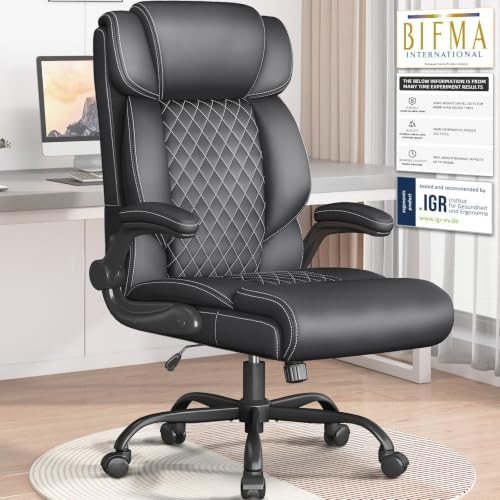 Office Chair, Executive High Back Big and Tall Office Chair, Black by Cyzena