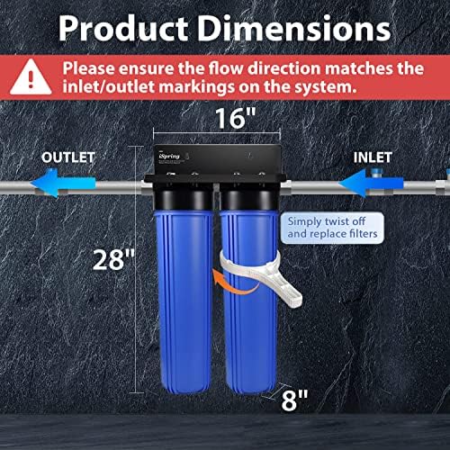 iSpring Lead-Reducing Whole House Water Filter System, Also Targets Chlorine, Taste, and Odor, 2-Stage Commercial-Grade 20" x 4.5" Industry Standard-Sized Filters, 1" Inlet/Outlet, Model: WGB22B-PB - Image 4