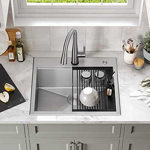 DELTA FAUCET Rivet 25-Inch Workstation Kitchen Sink Drop-In Top Mount 16 Gauge Stainless Steel Single Bowl with WorkFlow Ledge and Chef’s Kit of 5 Accessories, 95A931-25S-SS - Image 3