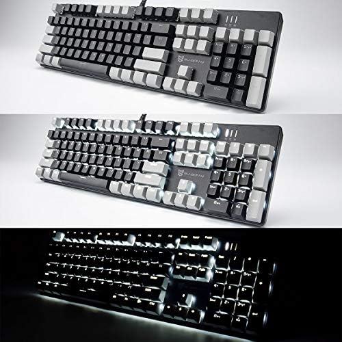 Merdia LED Backlit Full Size Wired Mechanical Gaming Keyboard | Black Switch 104 Keys US Layout Hot Swappable Full Size Mechanical Keyboard | White LED Backlit PC Gaming Keyboards (Black & Grey Color) - Image 5