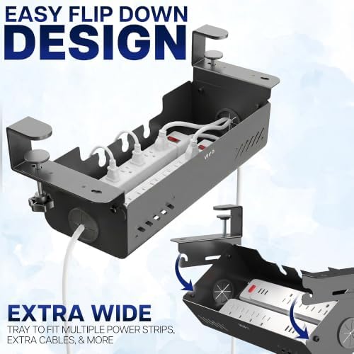 VIVO Black Clamp-On Flip-Open 19 in Cable Management Box, DESK-ACMB20-C - Image 5
